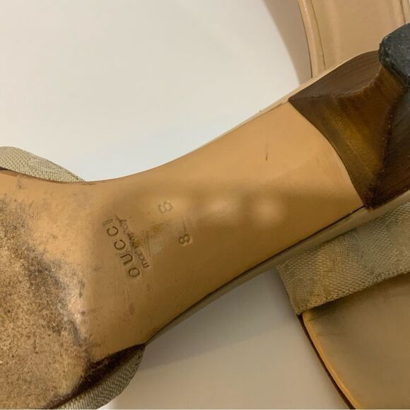 GUCCI Mules Sandals Heel GG Canvas Beige neutrals low heels size 8 B - Picture 7 of 14